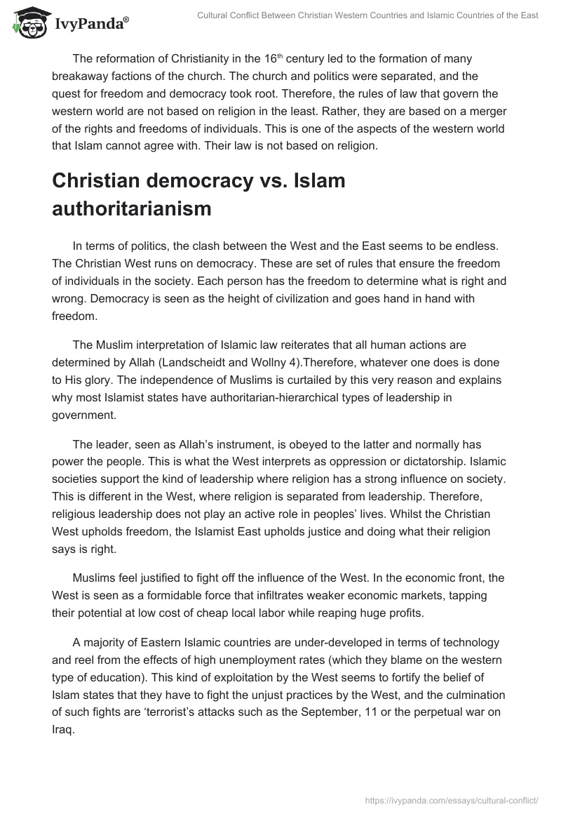 Cultural Conflict Between Christian Western Countries and Islamic Countries of the East. Page 3