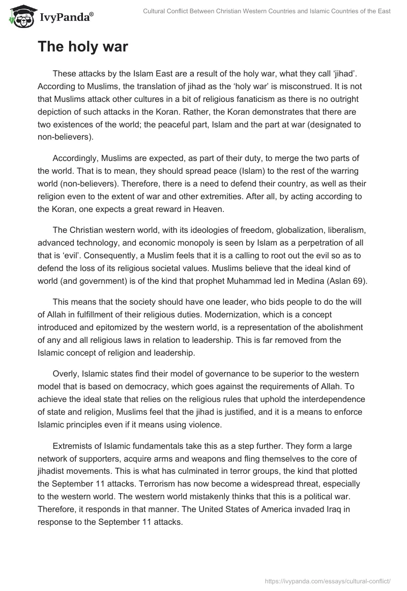 Cultural Conflict Between Christian Western Countries and Islamic Countries of the East. Page 4