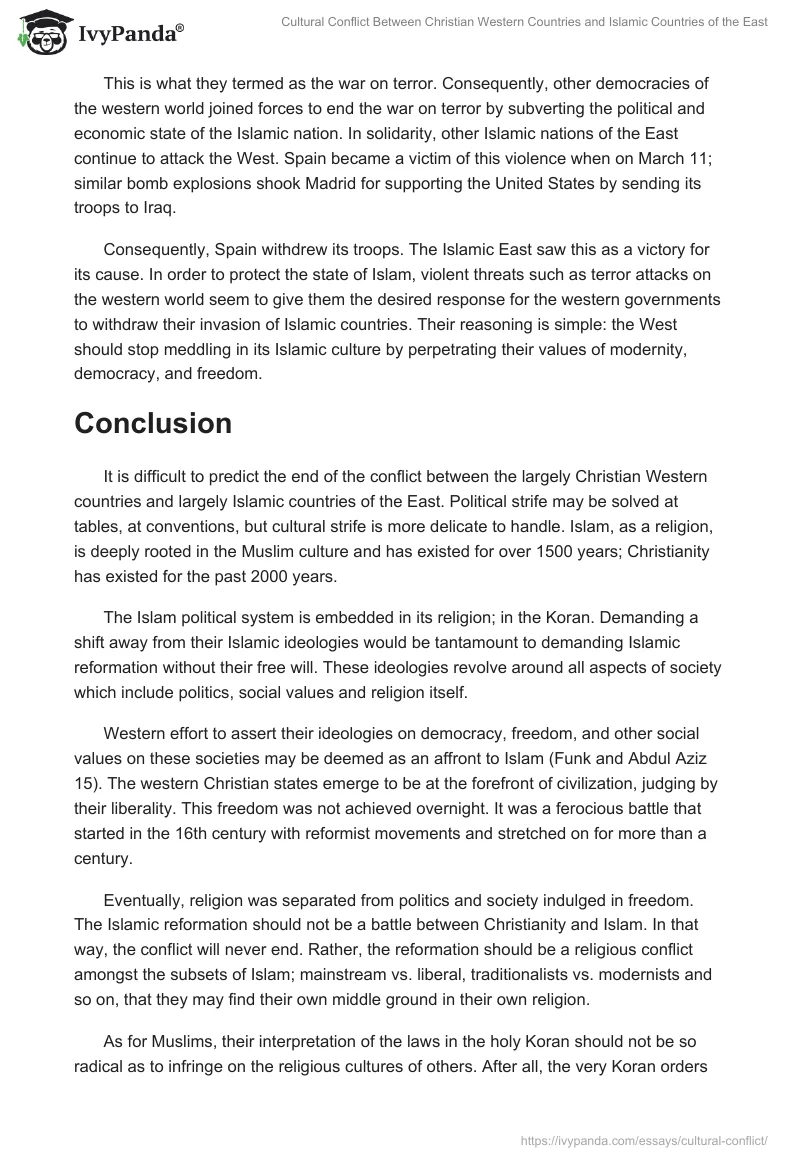 Cultural Conflict Between Christian Western Countries and Islamic Countries of the East. Page 5