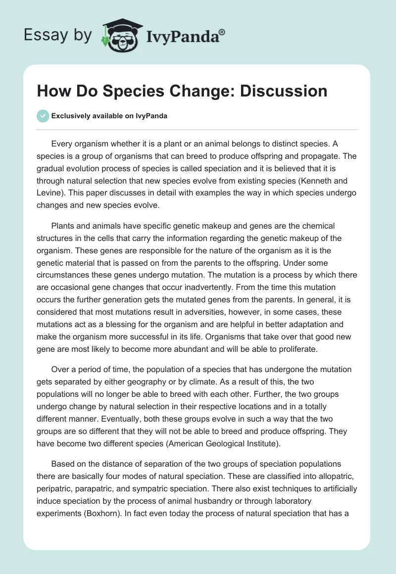 How Do Species Change: Discussion. Page 1