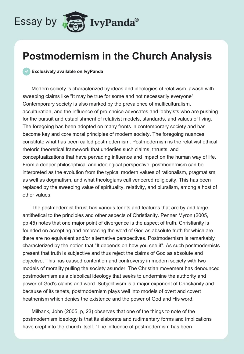 Postmodernism in the Church Analysis. Page 1