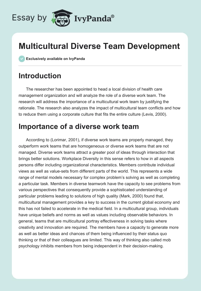 Multicultural Diverse Team Development. Page 1