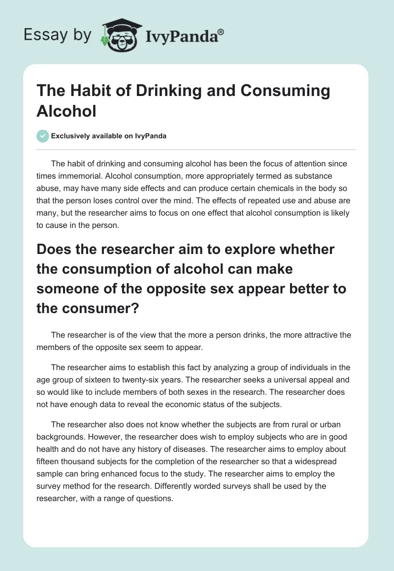 The Habit of Drinking and Consuming Alcohol. Page 1