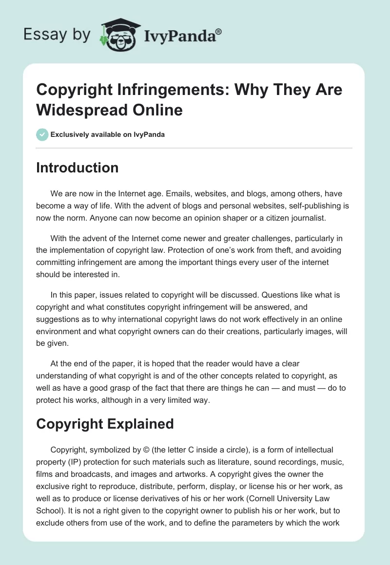 Copyright Infringements: Why They Are Widespread Online. Page 1