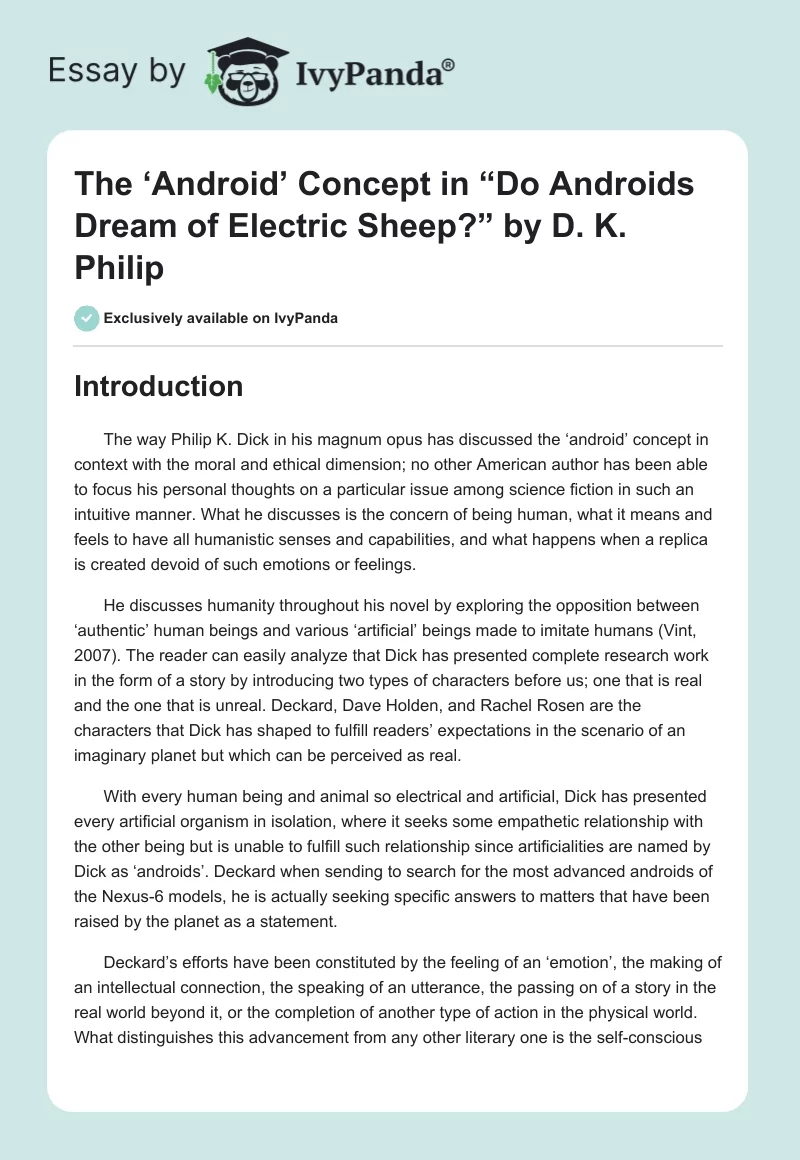 The ‘Android’ Concept in “Do Androids Dream of Electric Sheep?” by D. K. Philip. Page 1