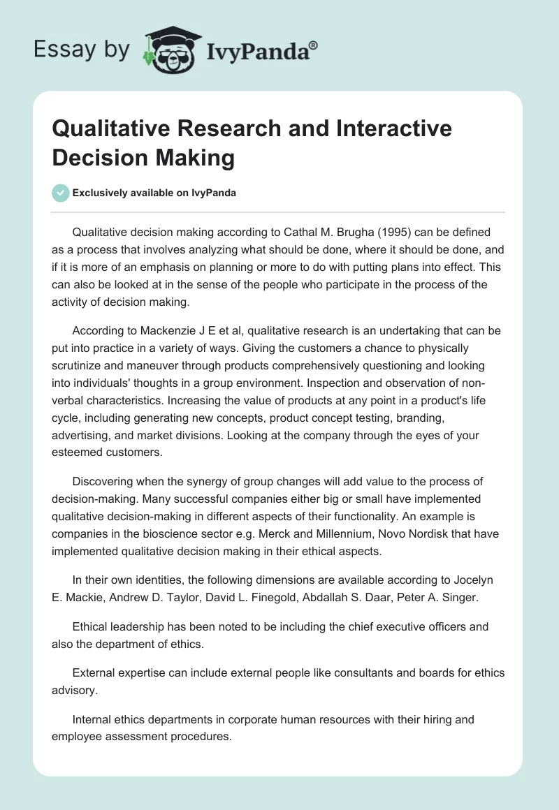 Qualitative Research and Interactive Decision Making. Page 1