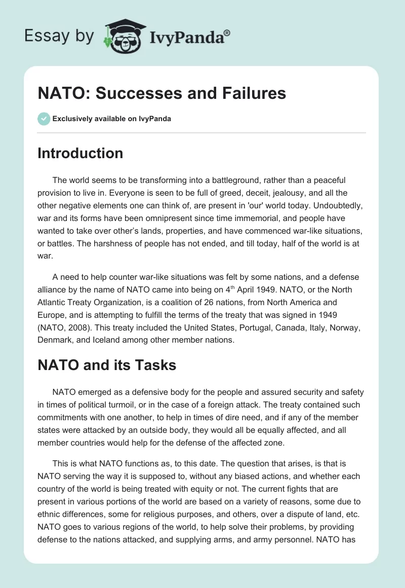 NATO: Successes and Failures. Page 1