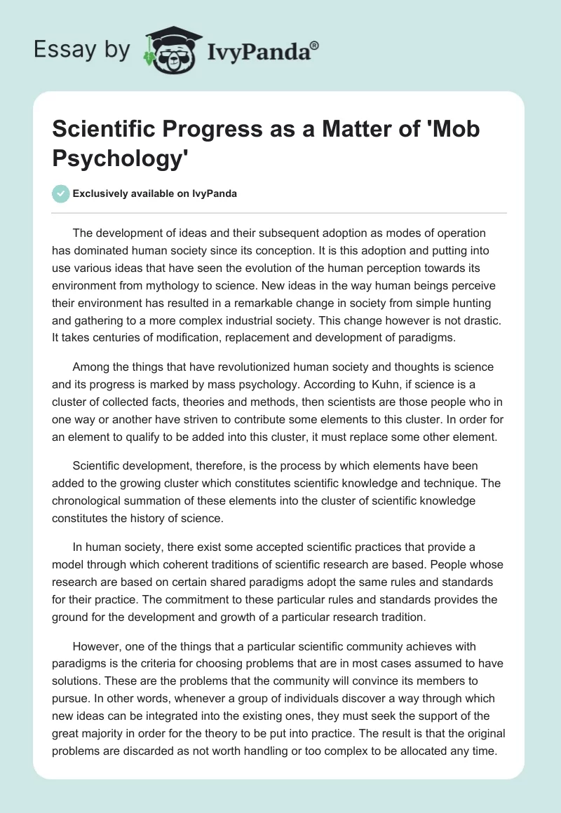 Scientific Progress as a Matter of 'Mob Psychology'. Page 1