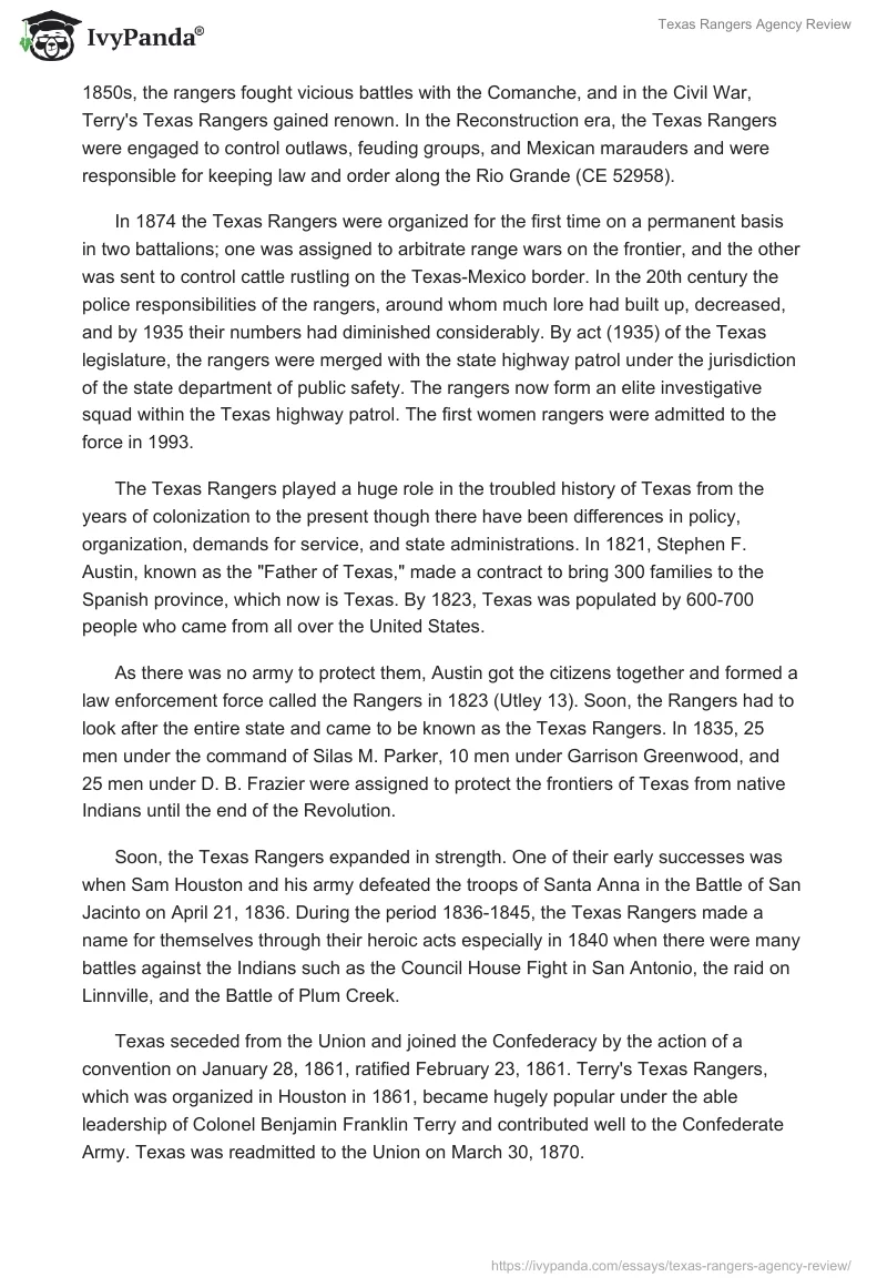 Texas Rangers Agency Review. Page 2