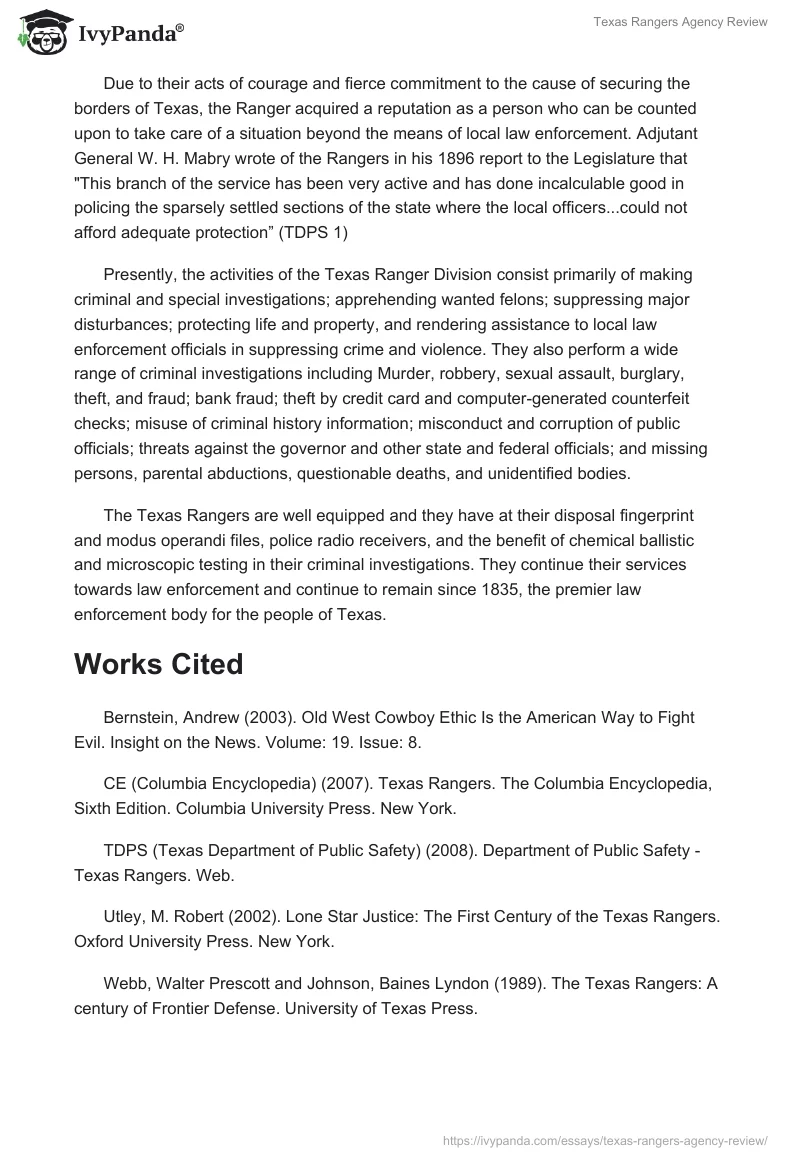 Texas Rangers Agency Review. Page 5