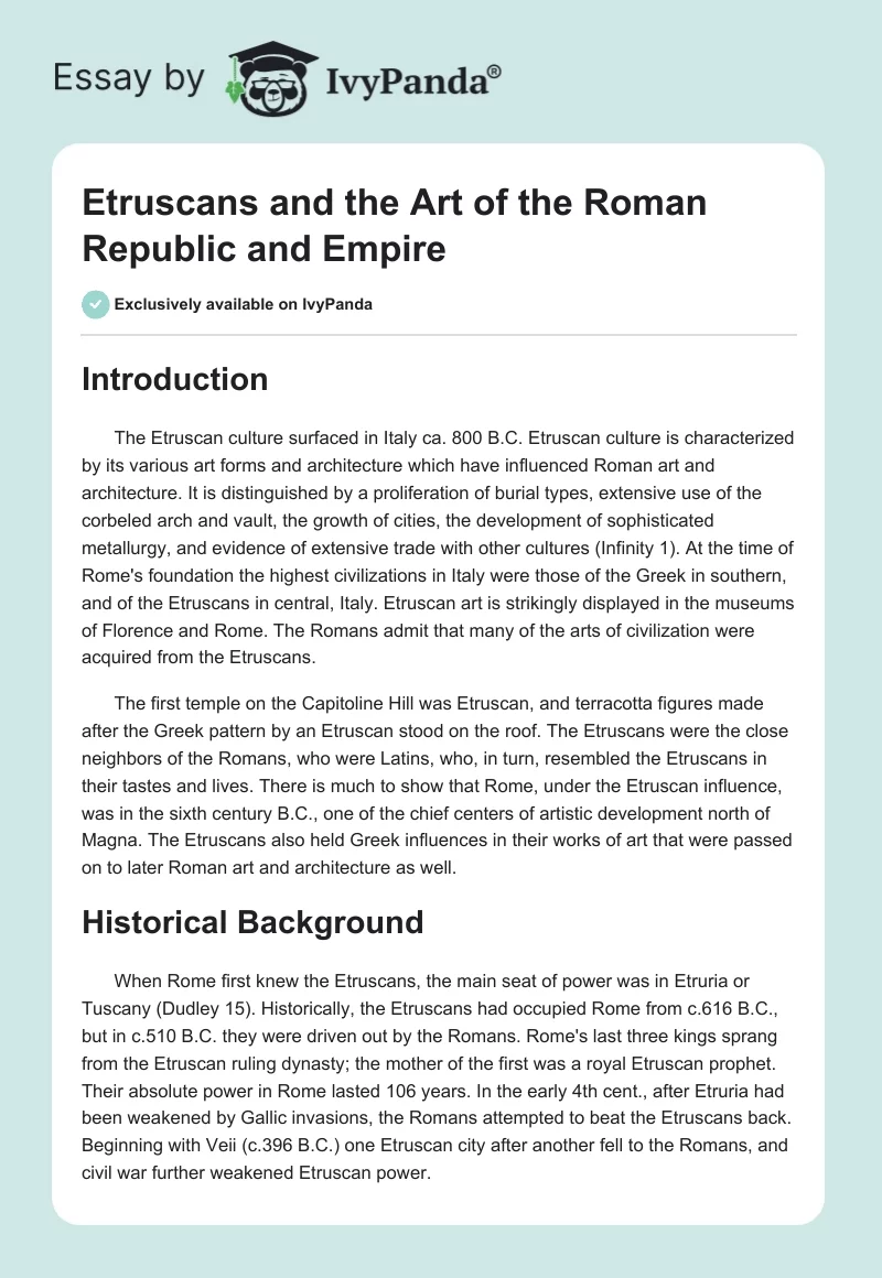 Etruscans and the Art of the Roman Republic and Empire. Page 1