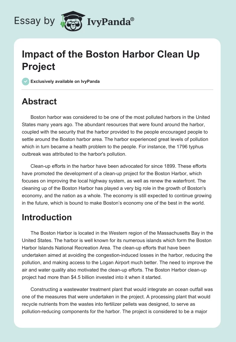 Impact of the Boston Harbor Clean Up Project. Page 1