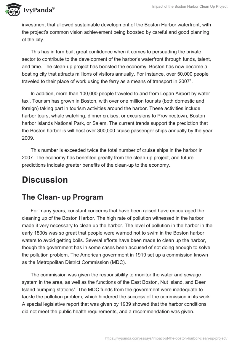 Impact of the Boston Harbor Clean Up Project. Page 2