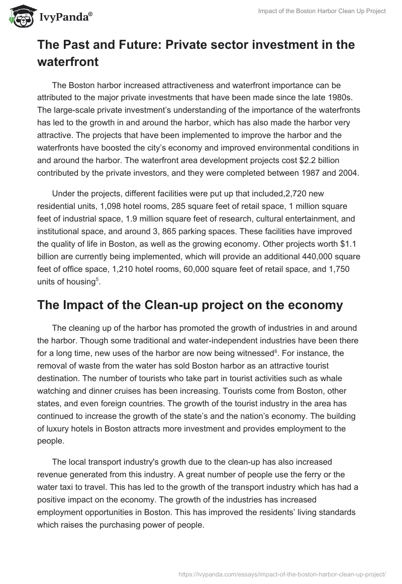 Impact of the Boston Harbor Clean Up Project. Page 5