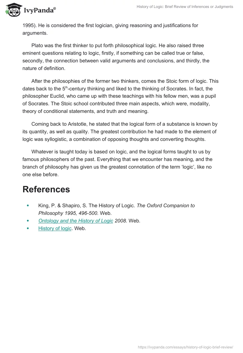 History of Logic: Brief Review of Inferences or Judgments. Page 2