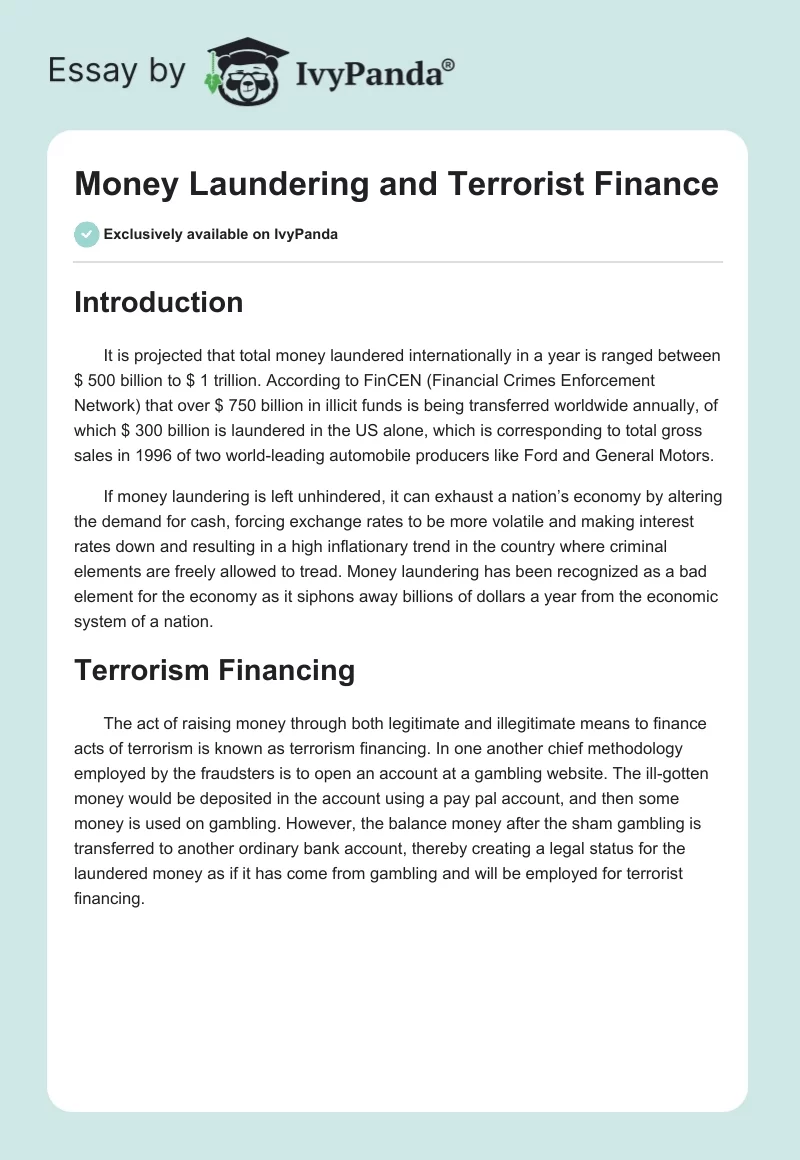 Money Laundering and Terrorist Finance. Page 1