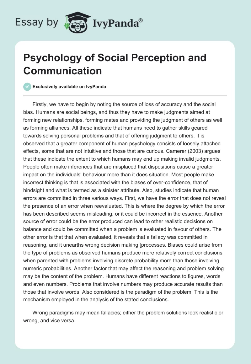 Psychology of Social Perception and Communication. Page 1