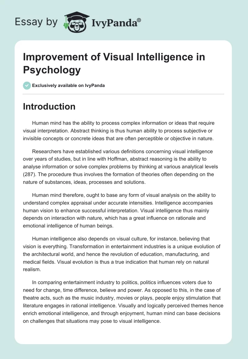 Improvement of Visual Intelligence in Psychology. Page 1