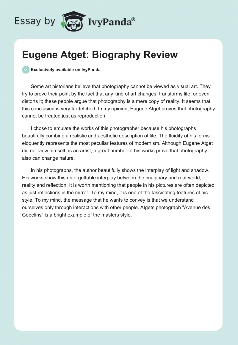 Eugene Atget: Biography Review. Page 1