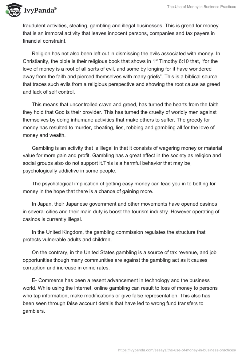 The Use of Money in Business Practices. Page 3