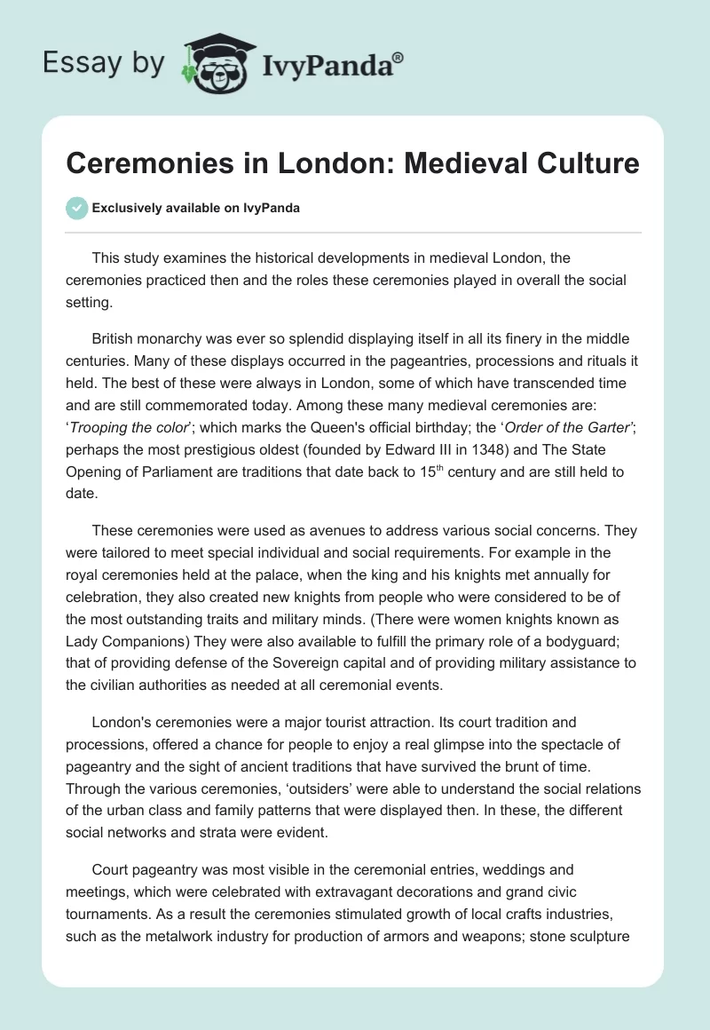 Ceremonies in London: Medieval Culture. Page 1