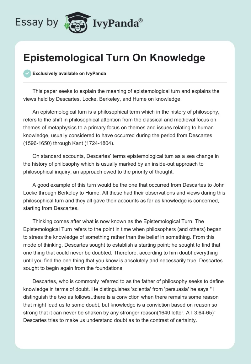Epistemological Turn On Knowledge. Page 1