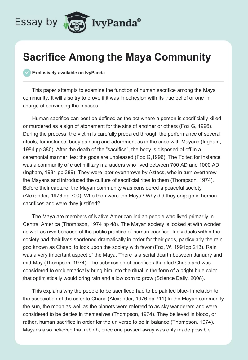 Sacrifice Among the Maya Community. Page 1