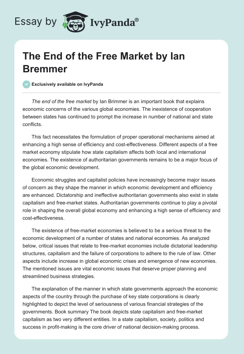 The End of the Free Market by Ian Bremmer. Page 1