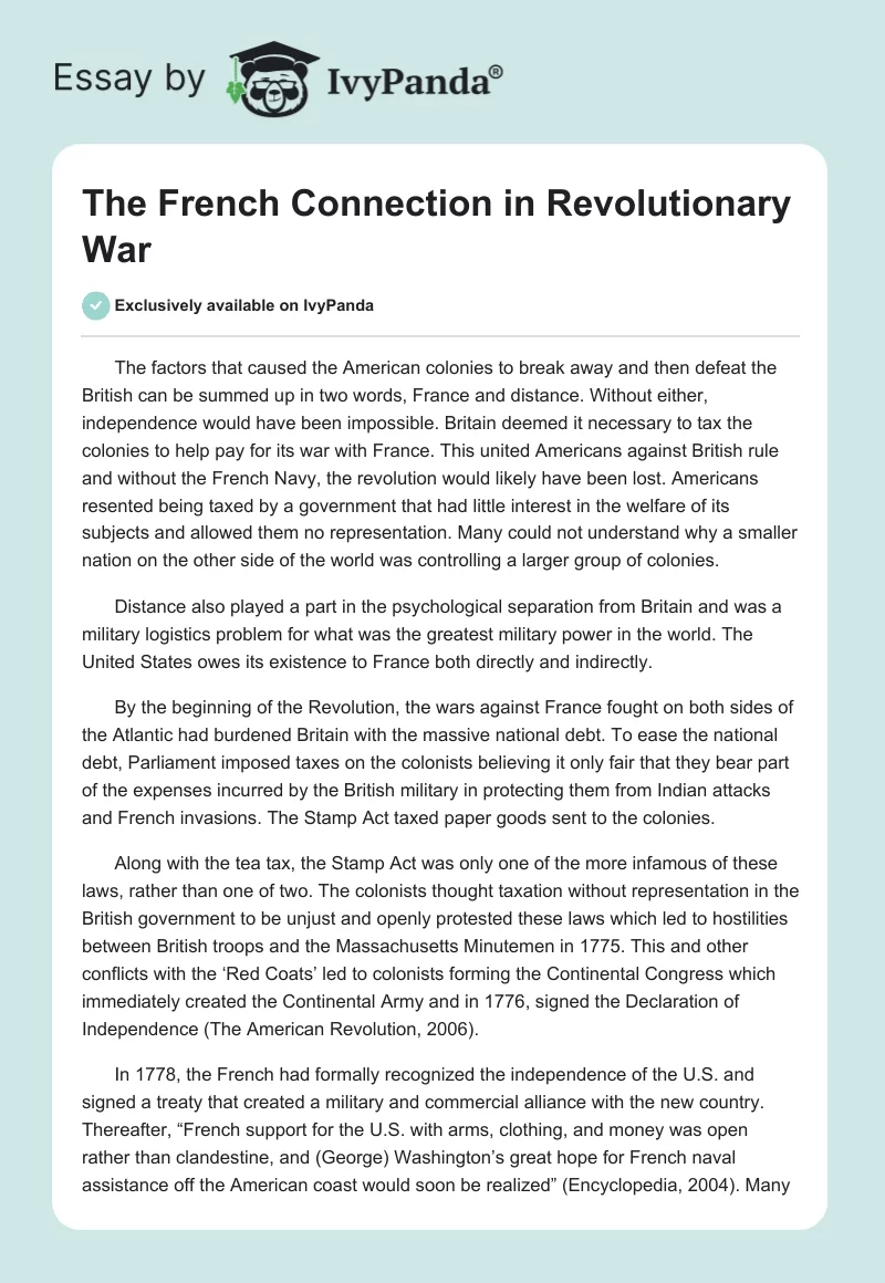 The French Connection in Revolutionary War. Page 1