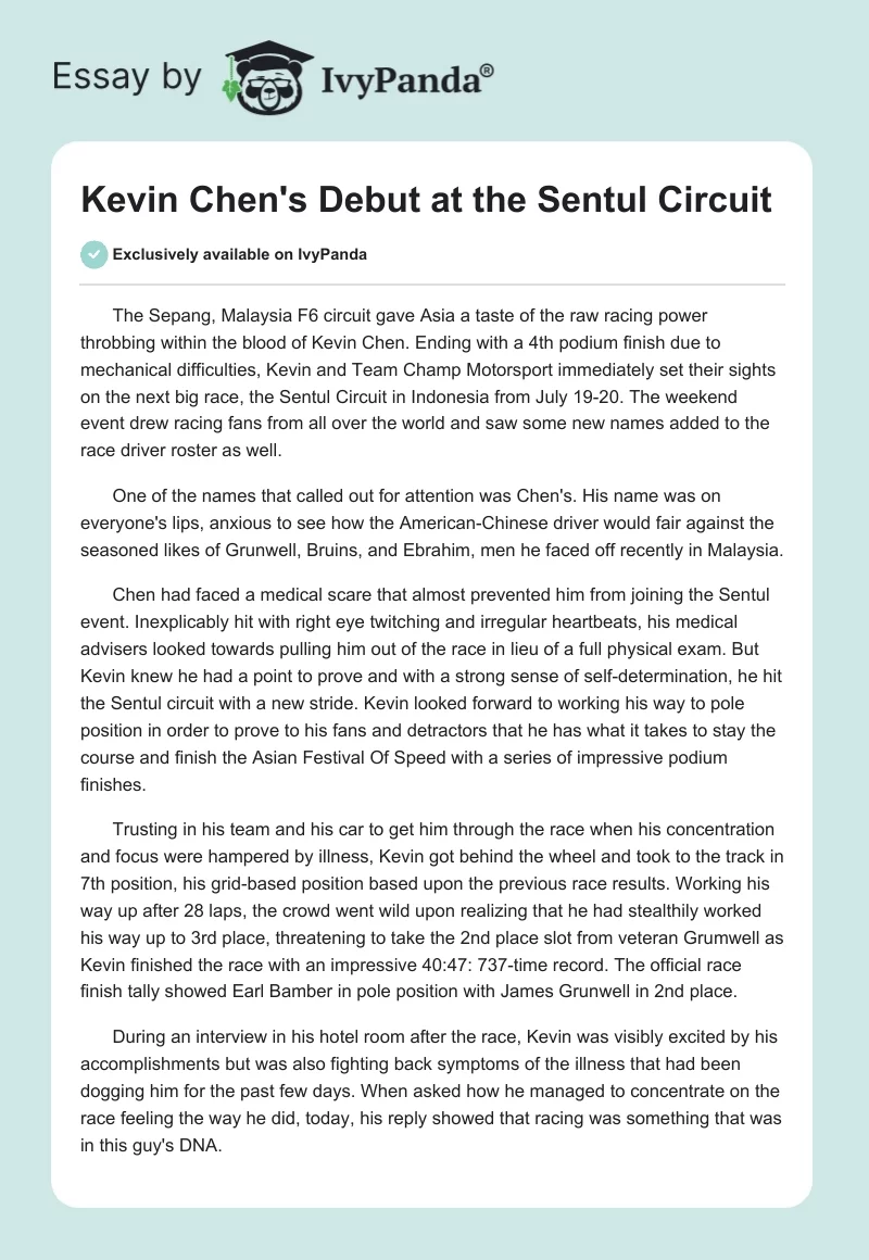 Kevin Chen's Debut at the Sentul Circuit. Page 1