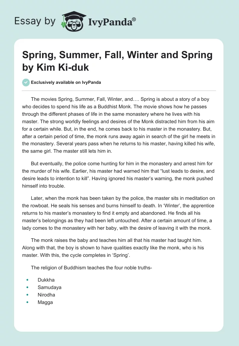 "Spring, Summer, Fall, Winter and Spring" by Kim Ki-duk. Page 1