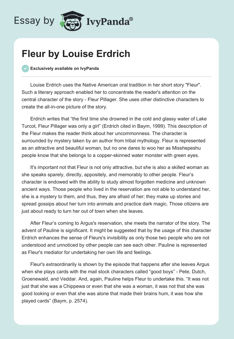 "Fleur" by Louise Erdrich. Page 1