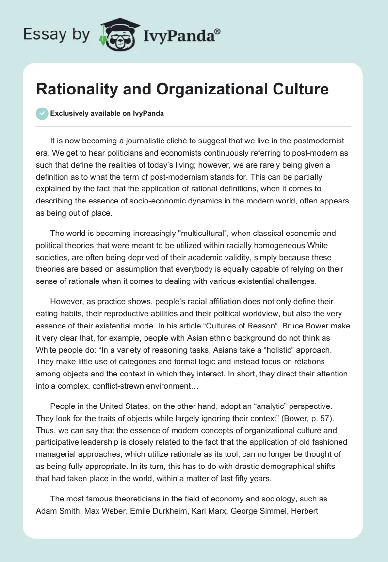 Rationality and Organizational Culture. Page 1