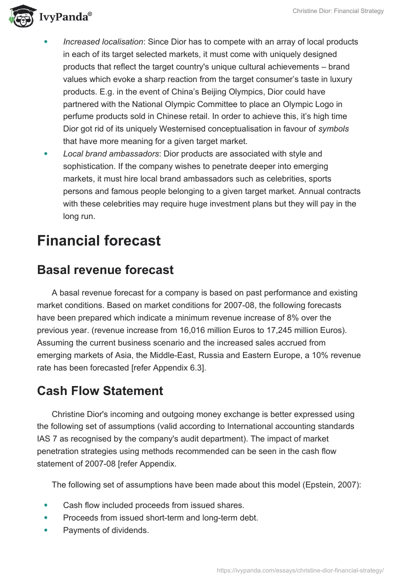 Christine Dior: Financial Strategy. Page 5