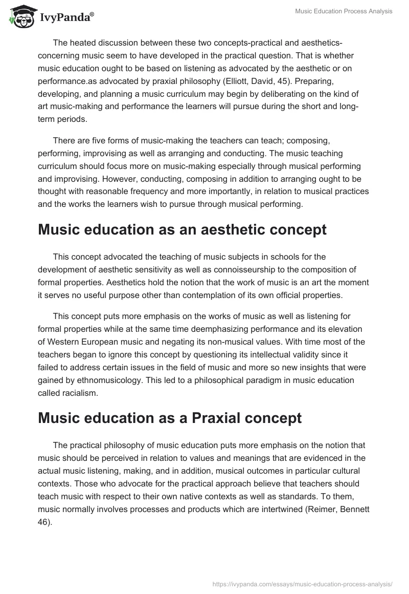 Music Education Process Analysis. Page 2