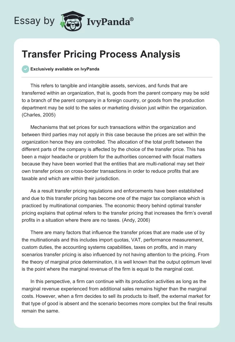 Transfer Pricing Process Analysis. Page 1