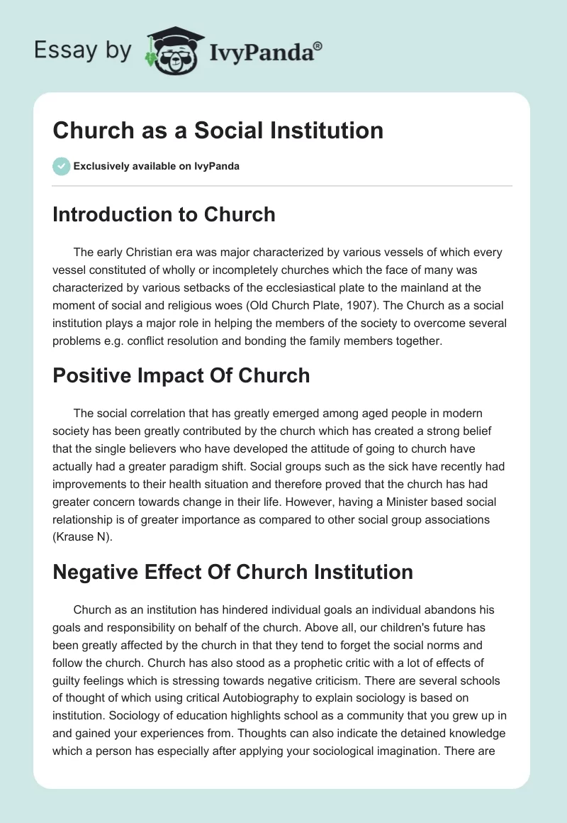 Church as a Social Institution. Page 1