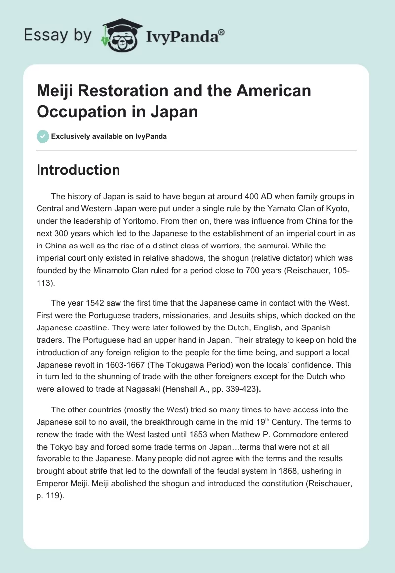 Meiji Restoration and the American Occupation in Japan. Page 1