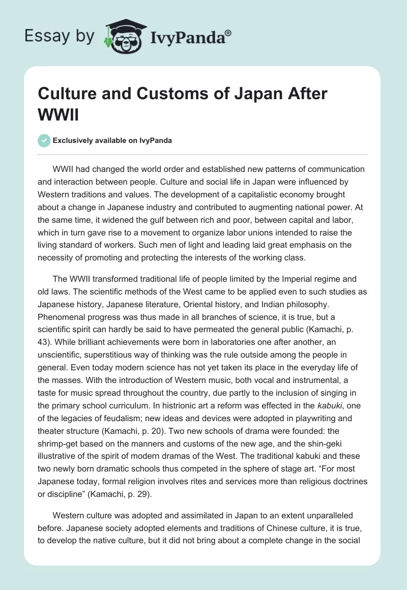 Culture and Customs of Japan After WWII. Page 1