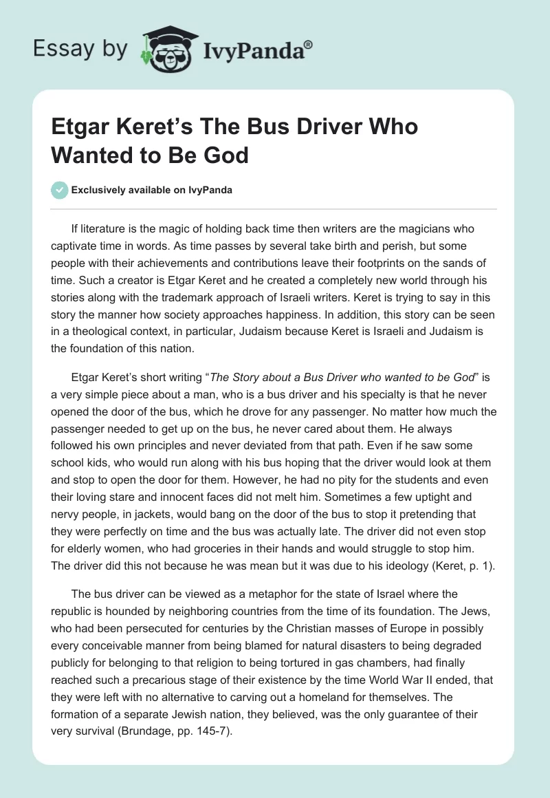 Etgar Keret’s "The Bus Driver Who Wanted to Be God". Page 1
