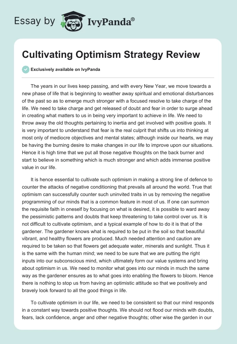 Cultivating Optimism Strategy Review. Page 1