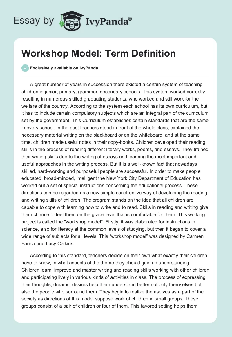 Workshop Model: Term Definition. Page 1