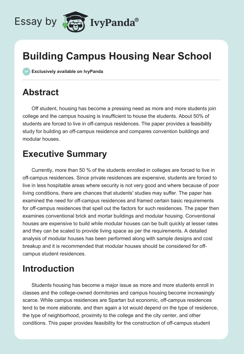 Building Campus Housing Near School. Page 1