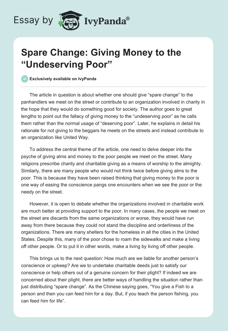 Spare Change: Giving Money to the “Undeserving Poor”. Page 1