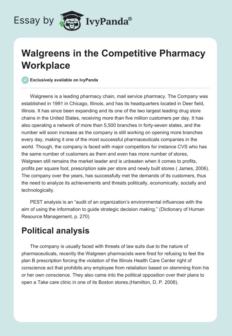Walgreens in the Competitive Pharmacy Workplace. Page 1