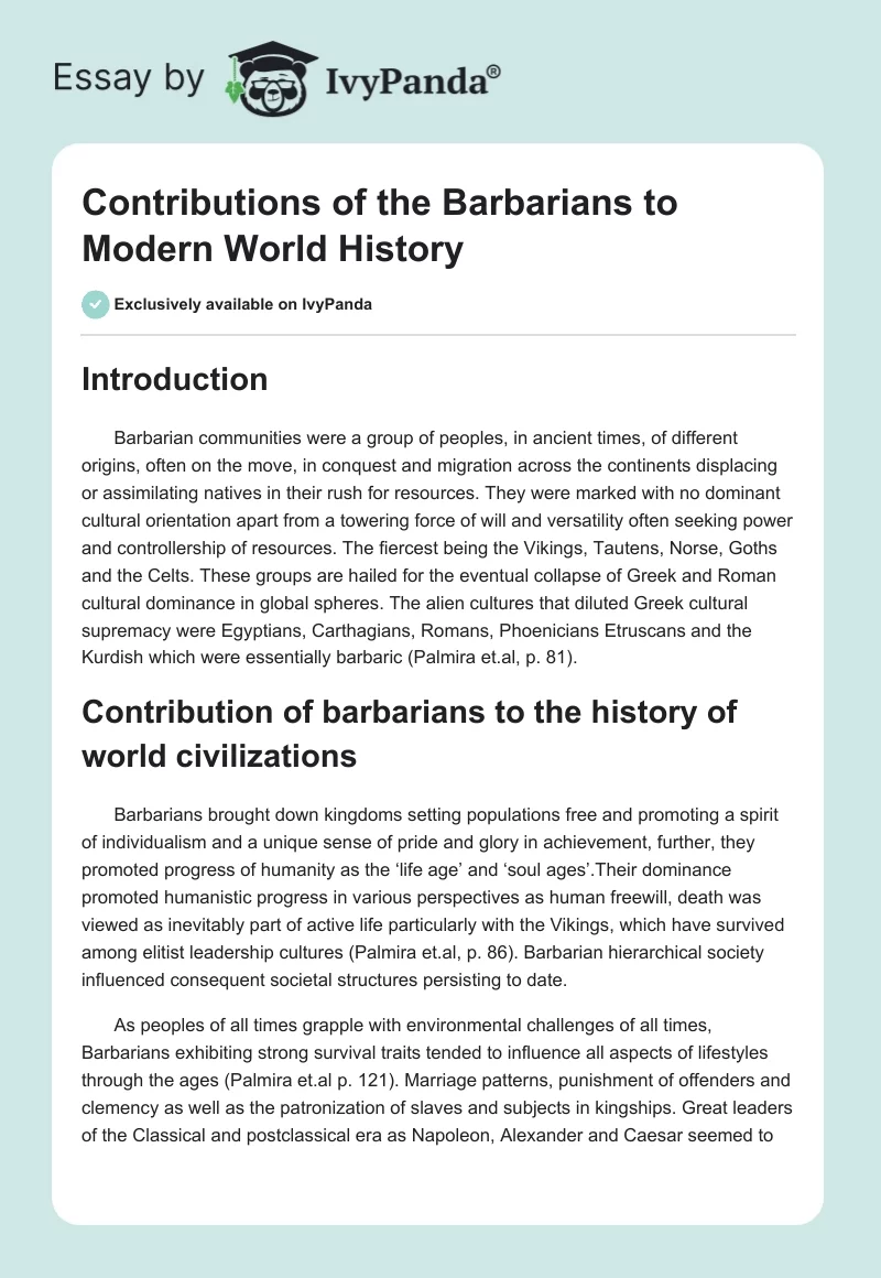 Contributions of the Barbarians to Modern World History. Page 1