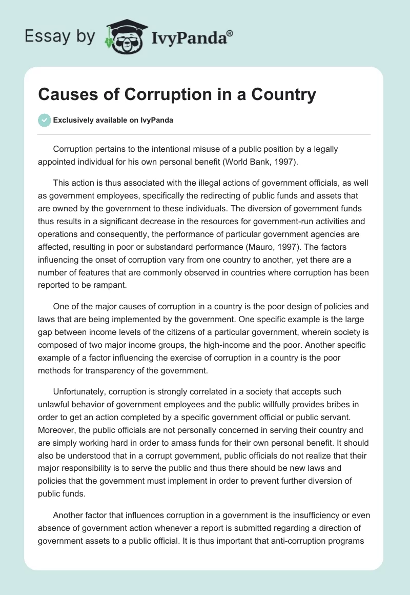 Causes of Corruption in a Country. Page 1
