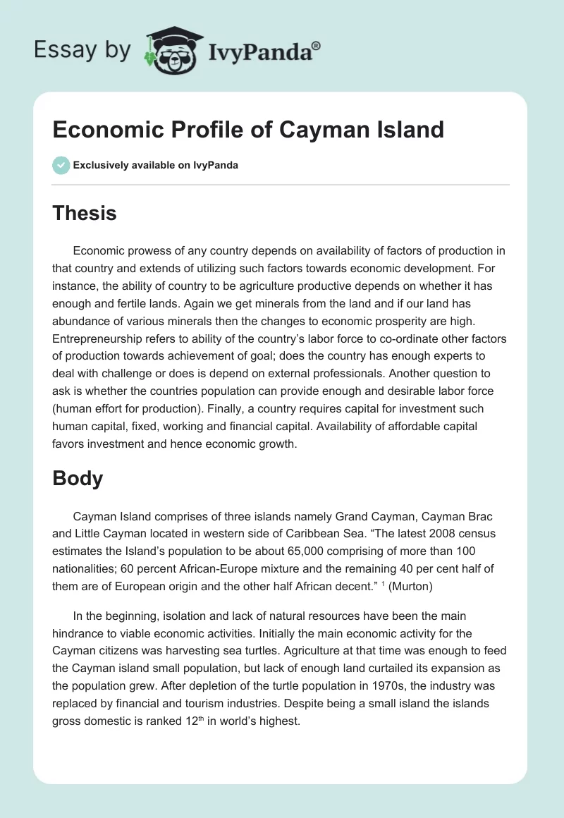 Cayman Islands Growth: Economic Development and Global Finance Hub. Page 1