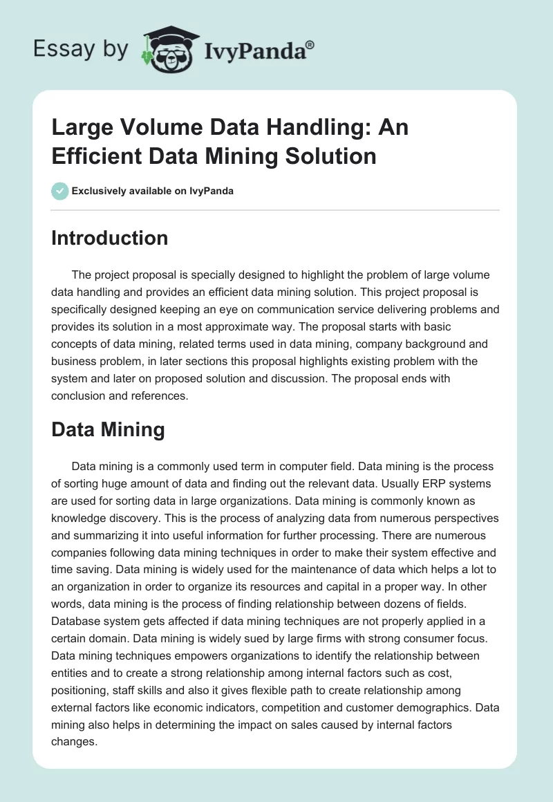 Large Volume Data Handling: An Efficient Data Mining Solution. Page 1