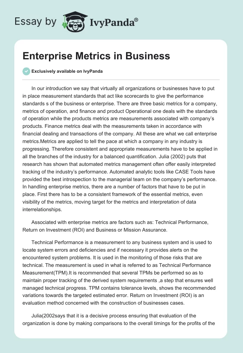 Enterprise Metrics in Business. Page 1